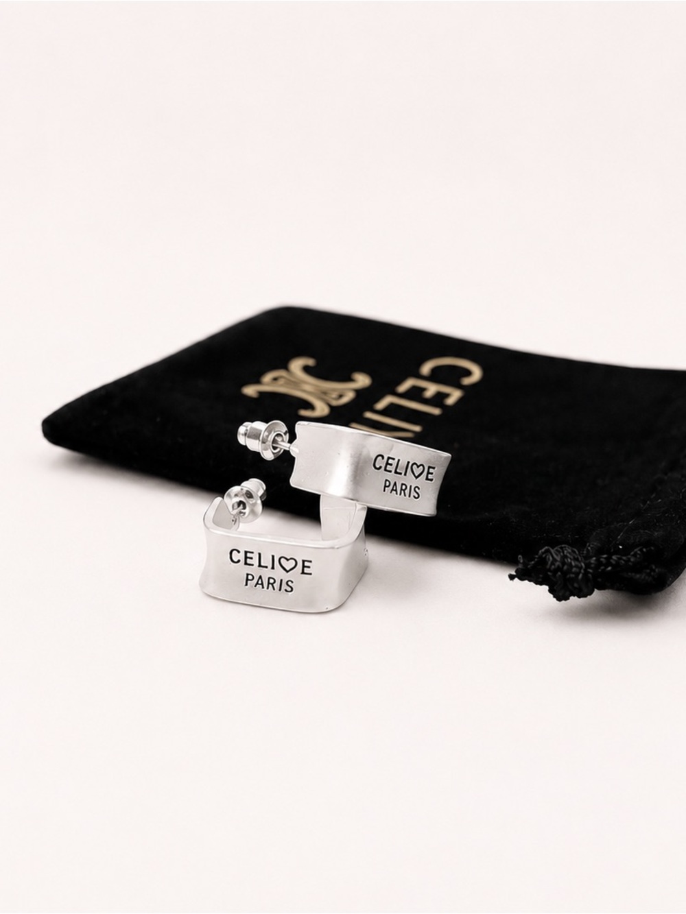 Vintage Celine Paris Silver-Tone Hoop Earrings